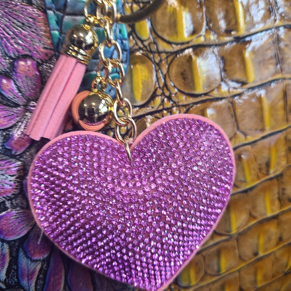 Pink, Red, or Black Heart Crystal Purse Charm Keychain Rhinestones Bling ✨️❤️🩷 - Picture 5 of 13